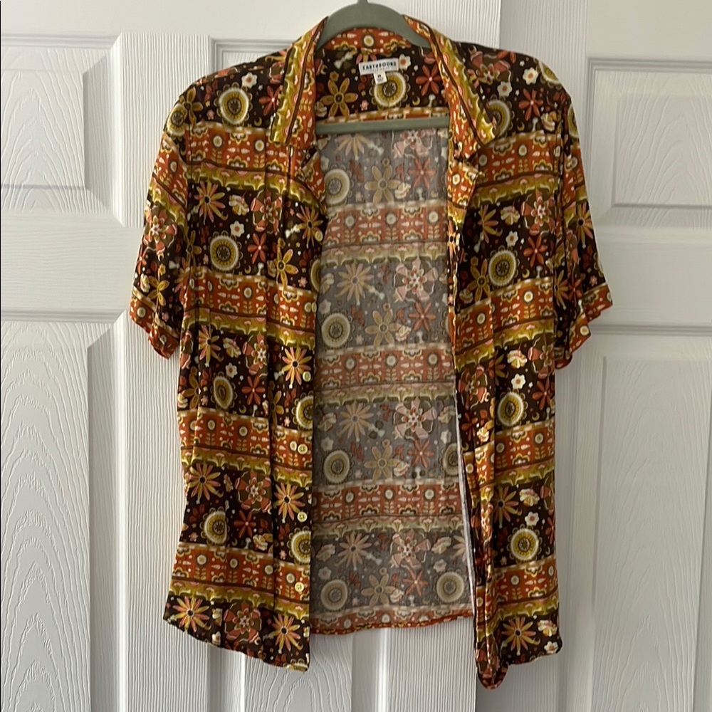 EARTHBOUND Orange and Brown Casual Button Down Shirt